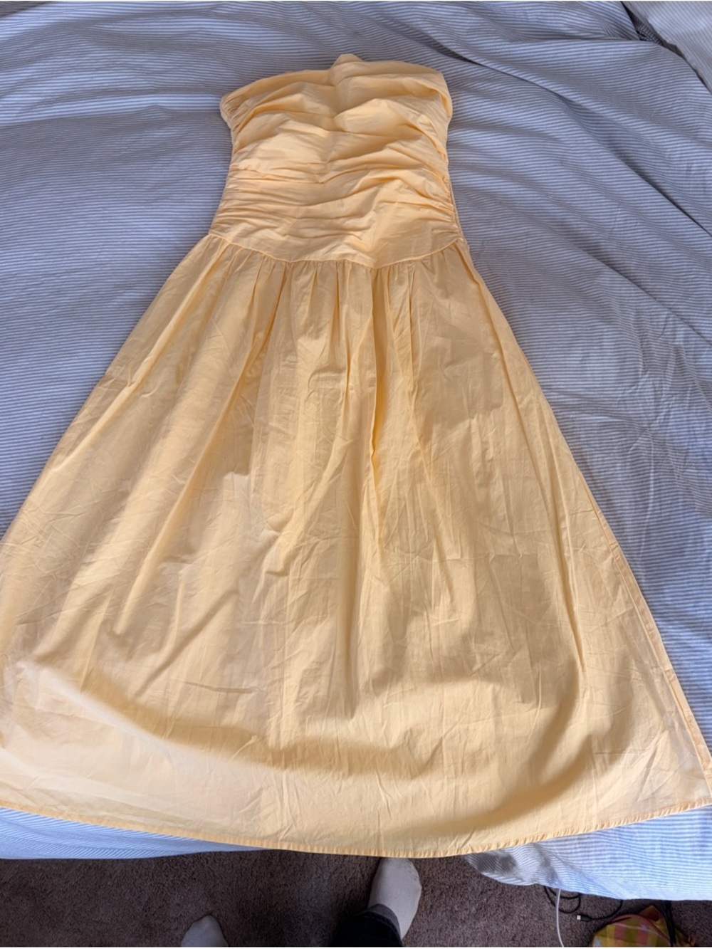 Butter yellow strapless maxi summer dress